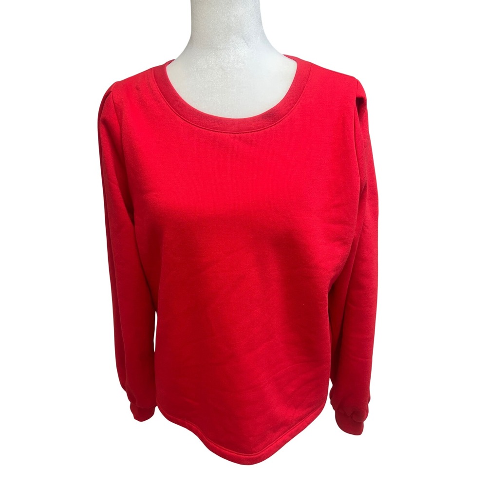 Banana Republic Sweatshirt Red Crewneck Puff Sleeves Sz M Cozy Athleisure Fall